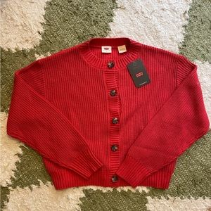 NWT Levi’s Cat Cardigan Sweater — Red, Size Small